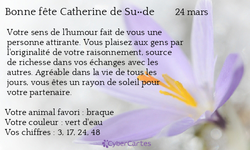 Carte bonne fête Catherine de Su��de